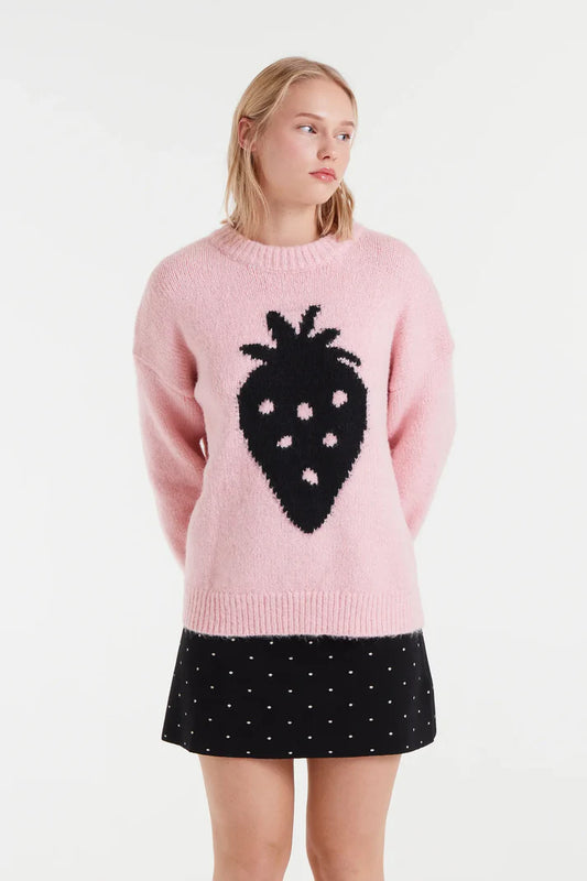 Jacquard Sweater with Strawberry Print