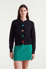 Load image into Gallery viewer, Heart Button-Front Cardigan Sweater - Black

