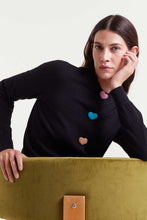 Load image into Gallery viewer, Heart Button-Front Cardigan Sweater - Black
