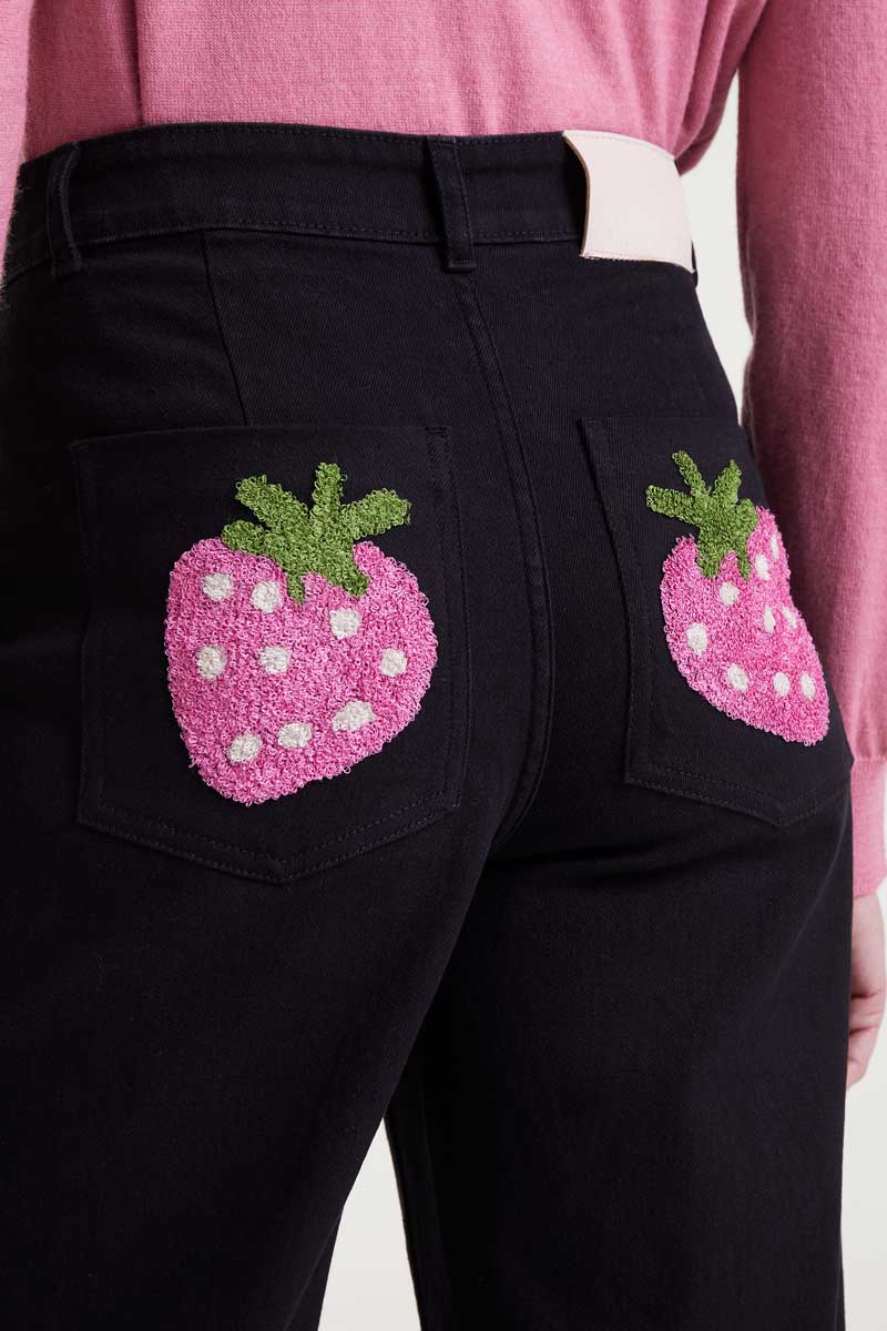 Strawberry Patch Pocket Black Denim