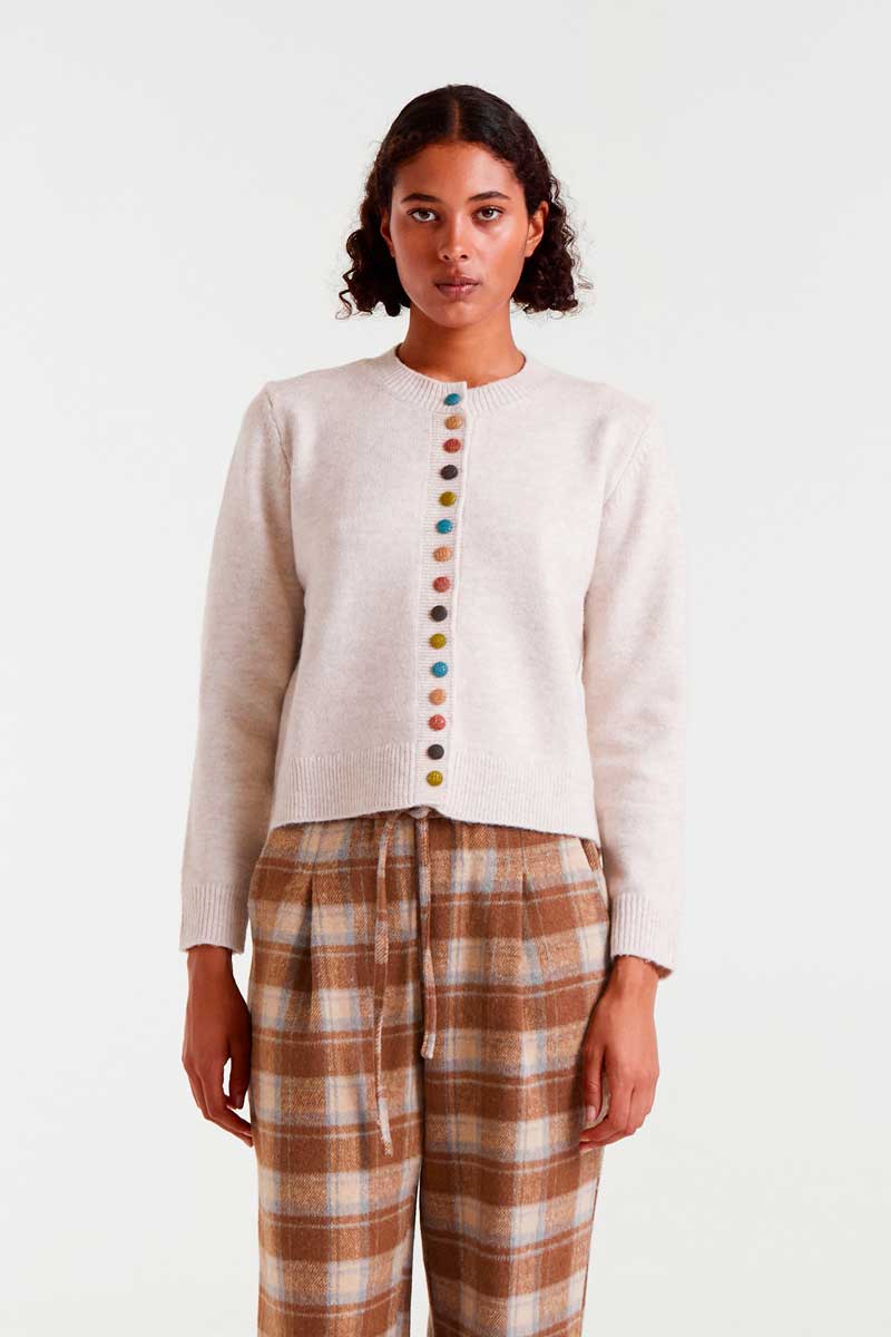 Multi-Colored Button Cardigan Sweater - Cream