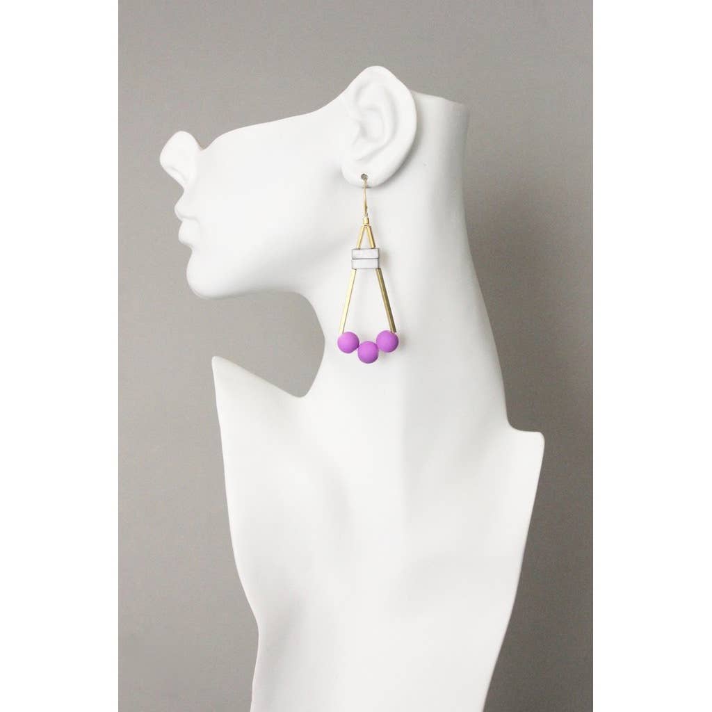 Geometric Pink and Brass Earrings