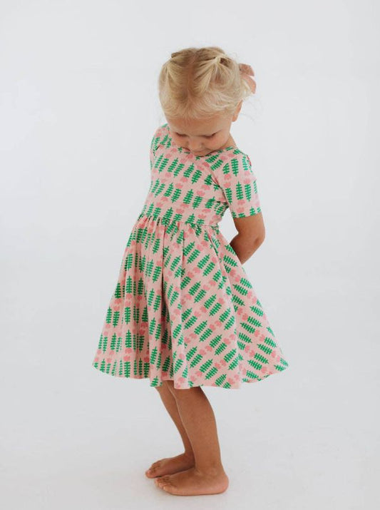 Short Sleeve Twirl Dress - Pink Tulip