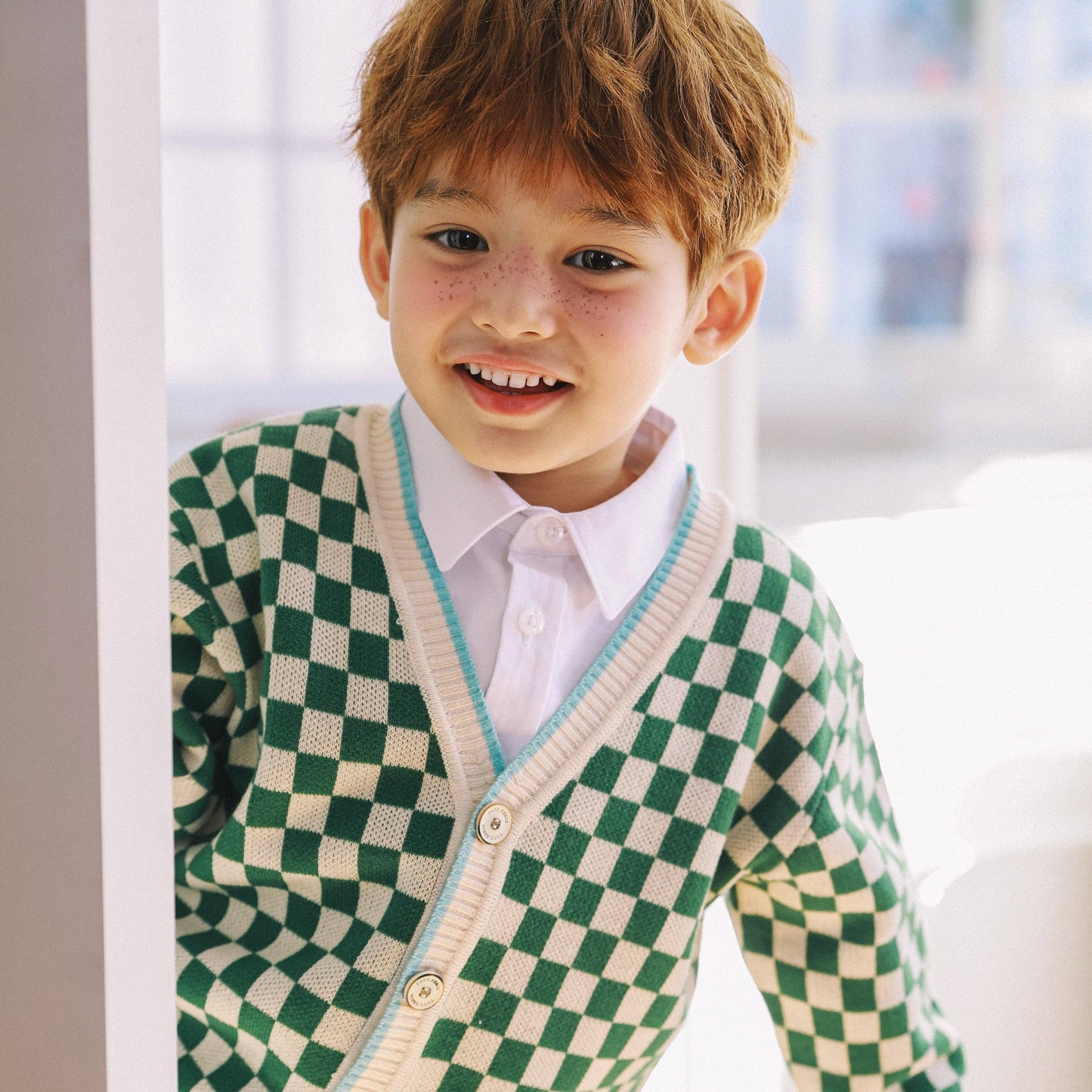 Colorblock Checkered Jacquard Cardigan