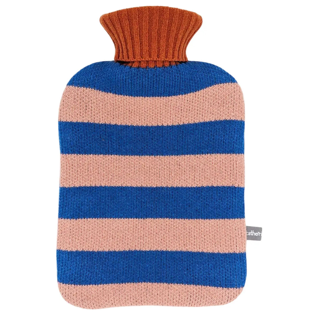 Lambswool Hot Water Bottle Covers & Bottles - Blue/Pink Sripe