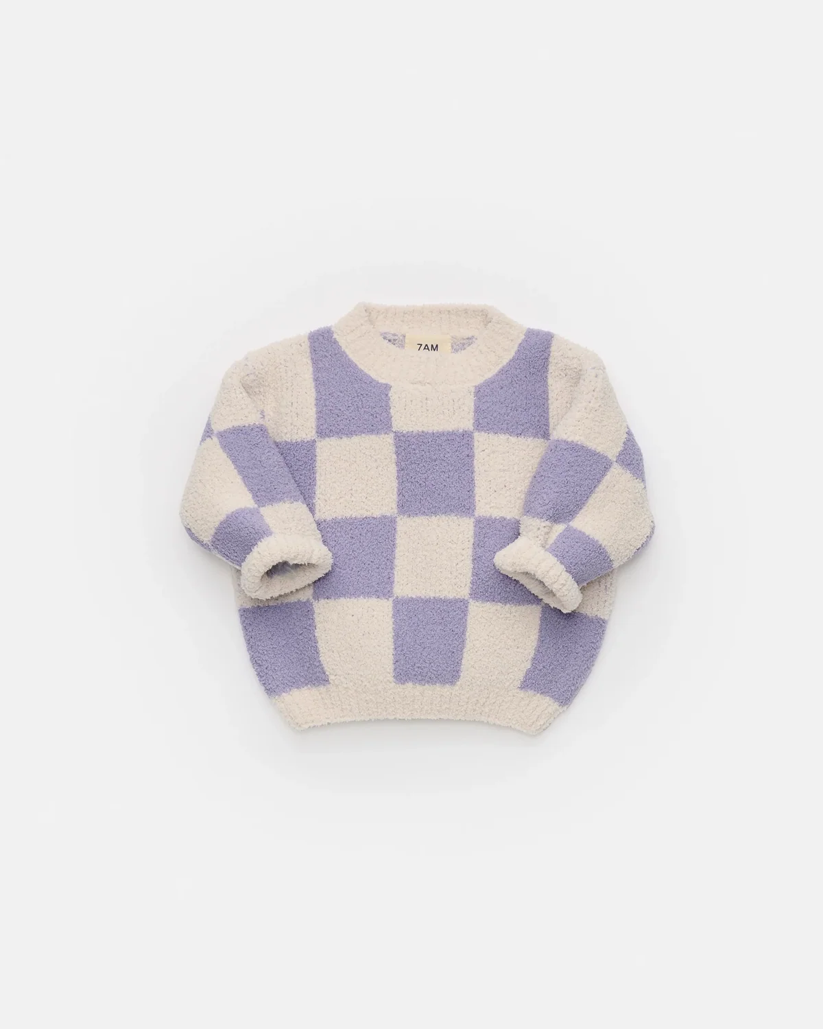 Boxy Sweater - Fuzzy Checkers Ecru & Taro
