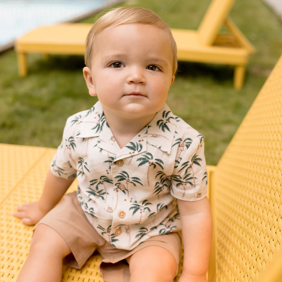 Palm Trees Crosshatch Camp Shirt Set