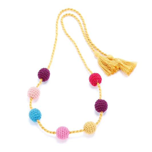 Girls Artisan Knit Bead Fringe Necklace - Multi-Color