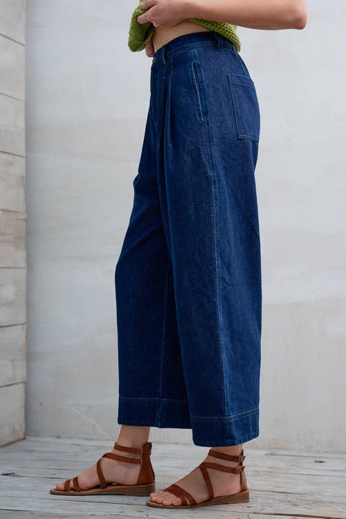 Wide Leg Cropped Denim Pants