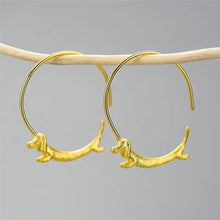 Load image into Gallery viewer, Cute Gold Dachshund Dog Hoop Earrings
