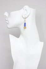 Load image into Gallery viewer, Blue and Brass Hook Earrings
