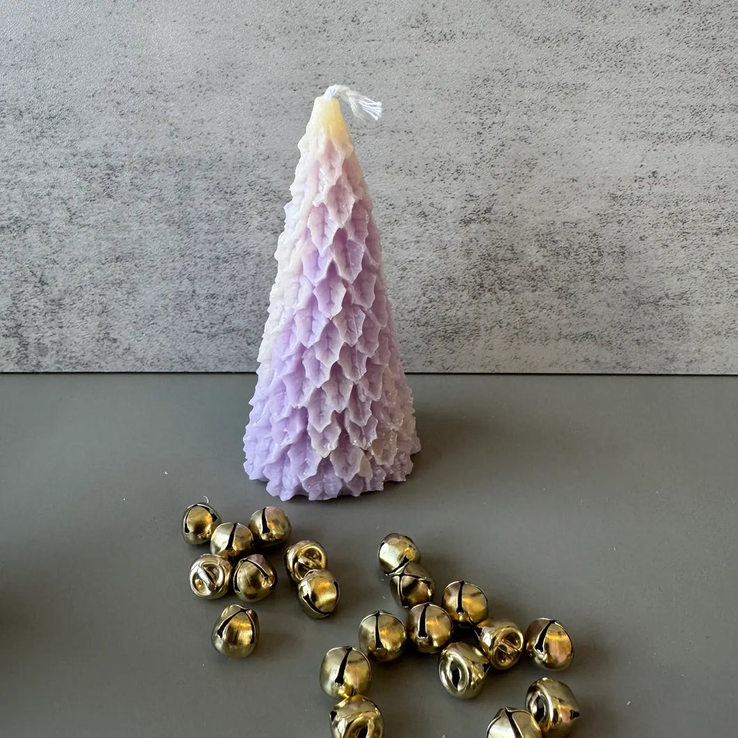 Frosty Retro Style Holiday Tree Candle - Pale Purple