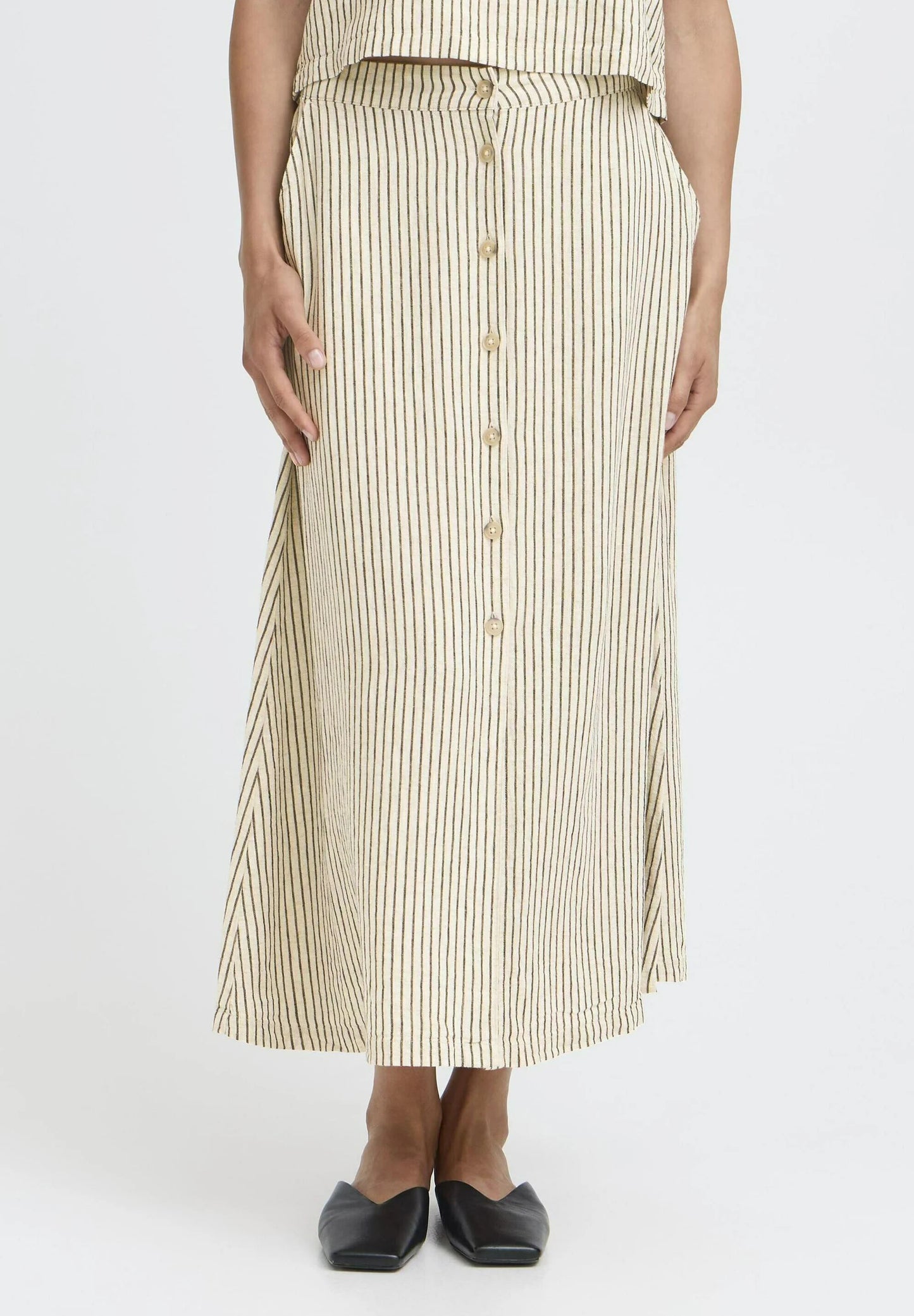 BYFALAKKA BUTTON - Maxi skirt - rainy day stripe