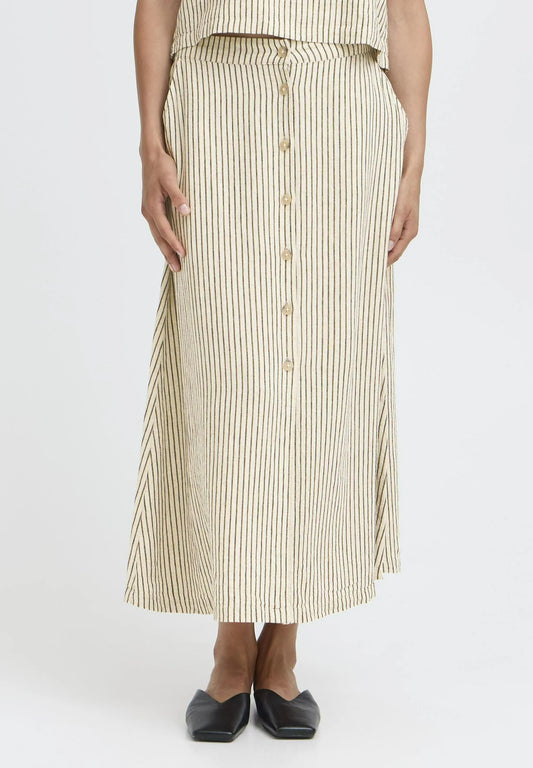 BYFALAKKA BUTTON - Maxi skirt - rainy day stripe