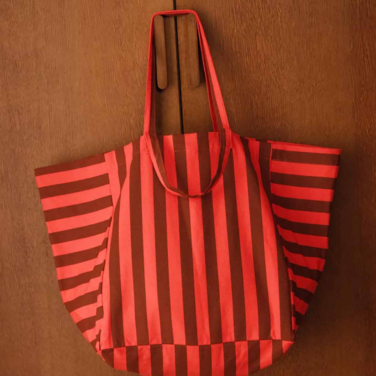 ELISA TOTE BAG STRIPES BROWN / TOMATO