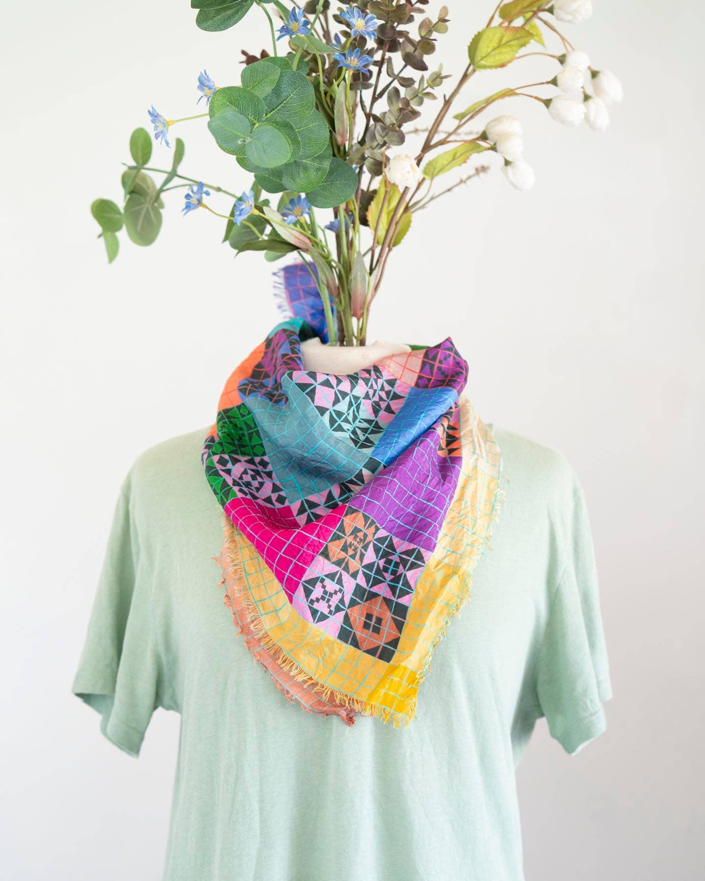Summer in the Desert Patchwork - Pure Silk Bandana Scarf