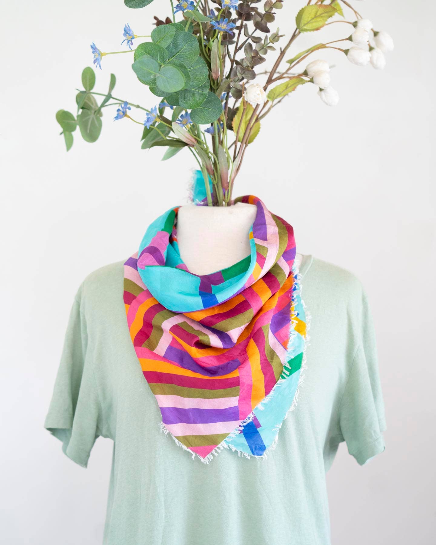 Autumn on the Plains - Crossed - Pure Silk Bandana Scarf
