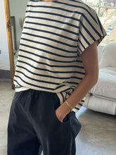 Load image into Gallery viewer, Manon Tee - Blue Stripe on Cream
