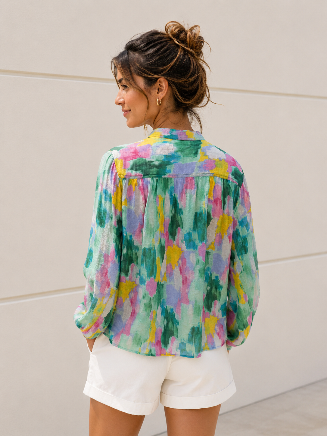 Watercolor Garden Button-Front Blouse