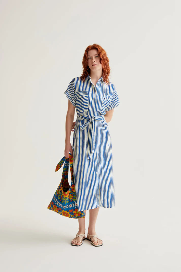 Lavagna Blue Stripe Midi Dress