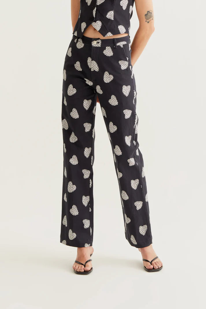 Harmony Black Heart Print Trousers