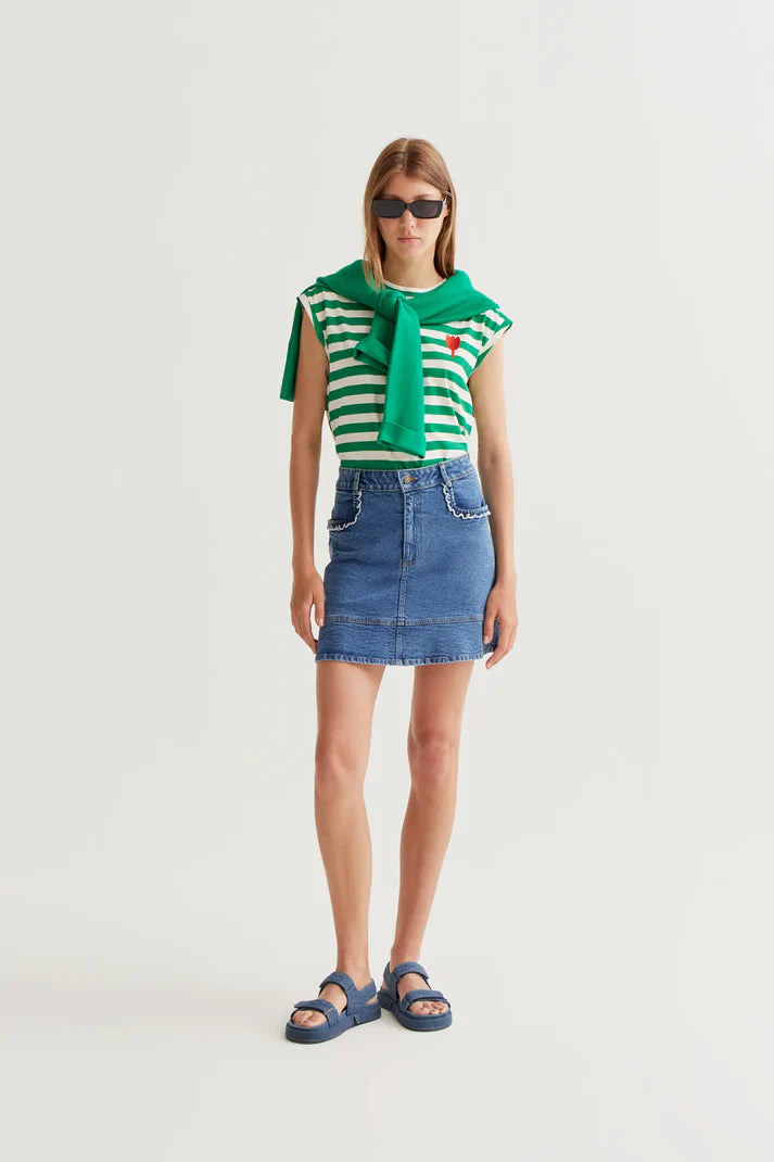 Green Striped T-Shirt - Tulip Embroidery