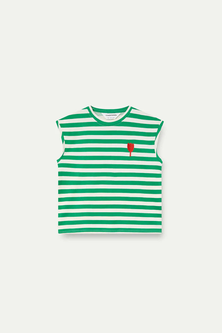 Green Striped T-Shirt - Tulip Embroidery