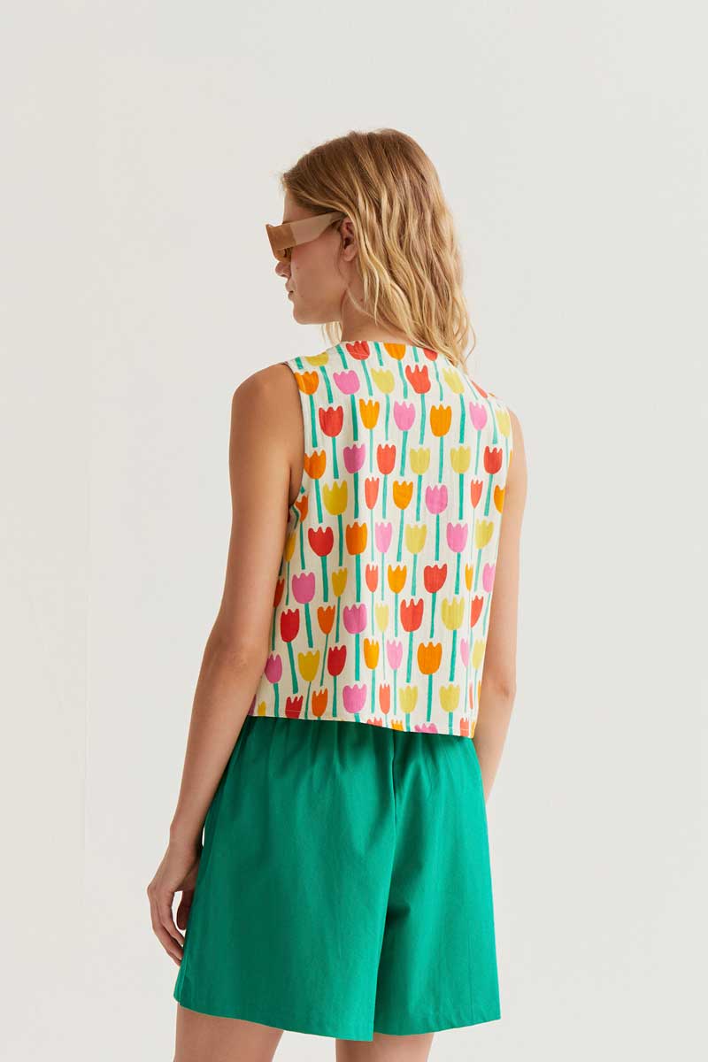 Sleeveless Tulip Print Top