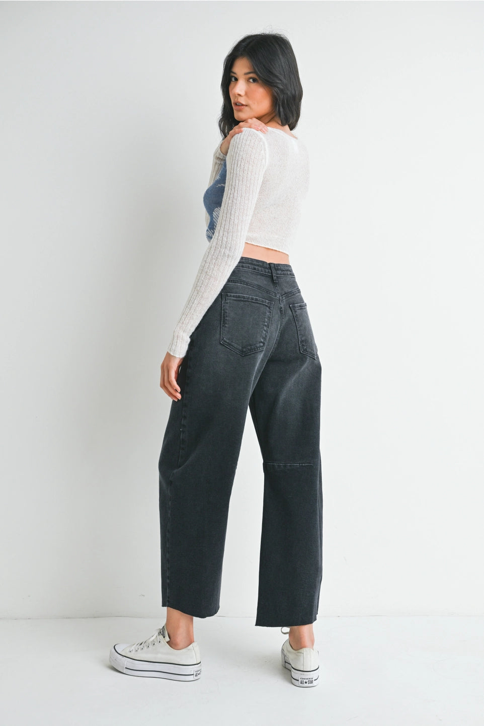 Barrel Jean w/ Seams - Washed Black