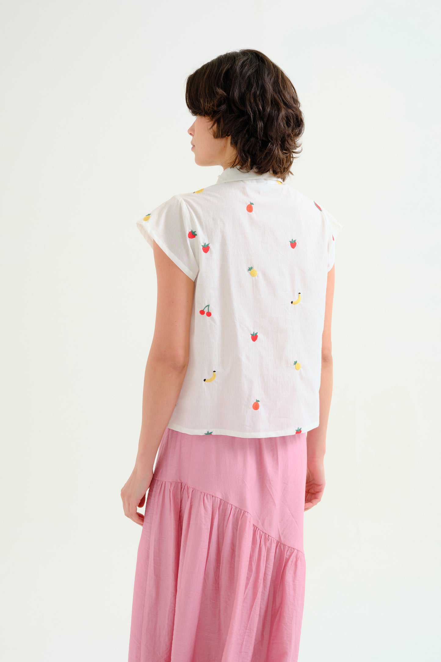 Embroidered All Over Print Fruit Shirt