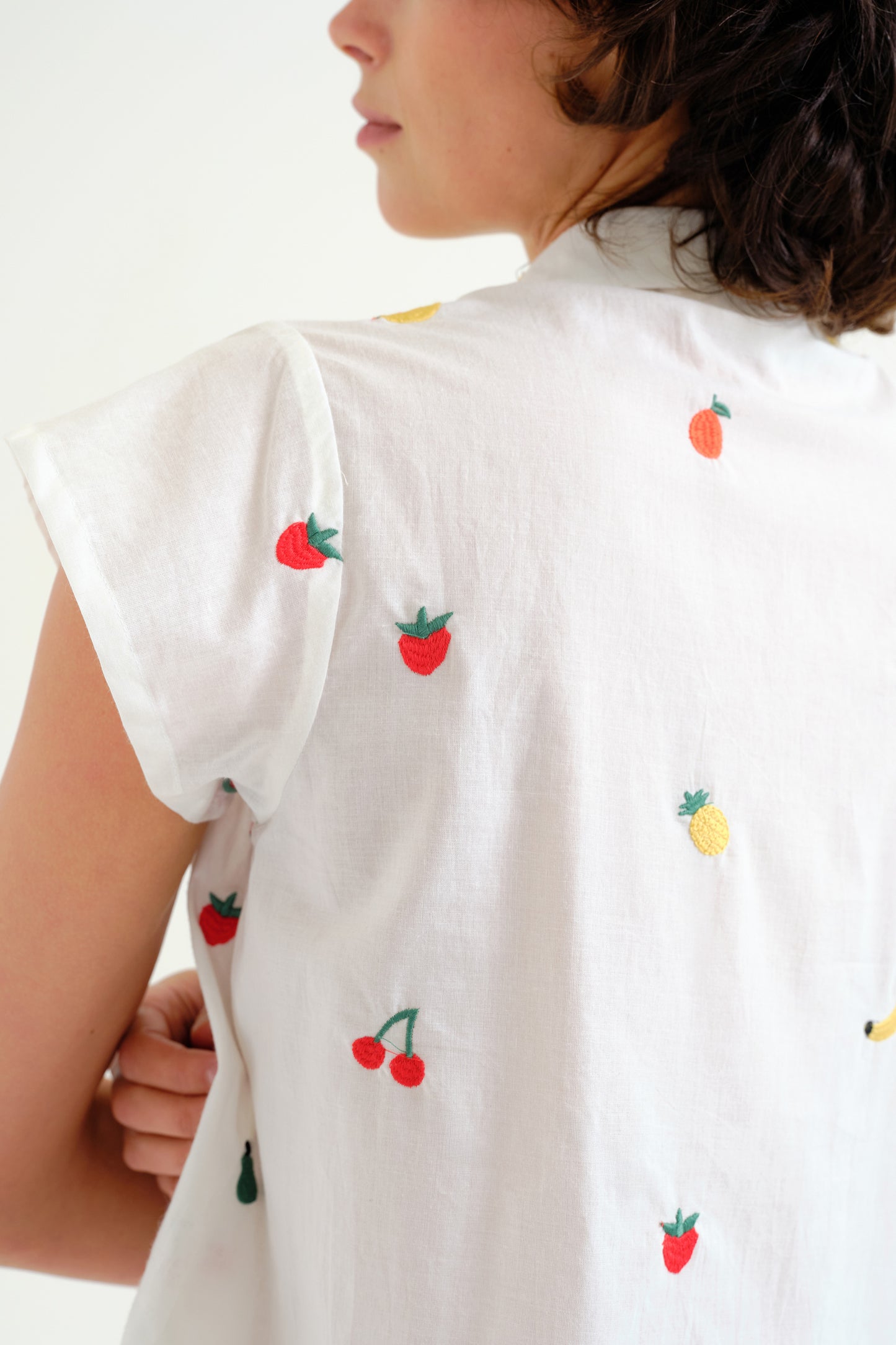 Embroidered All Over Print Fruit Shirt