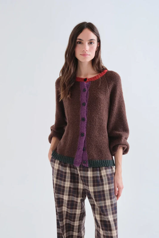 Brown Cardigan w/Multi Color Details