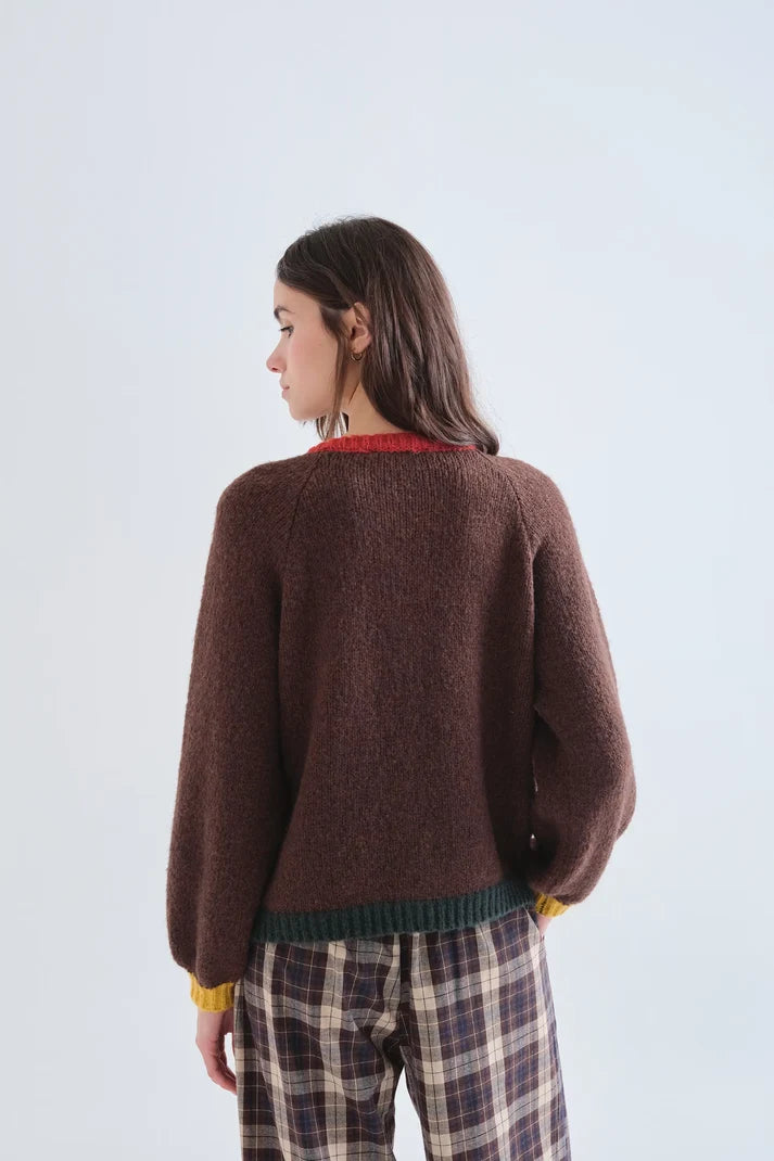 Brown Cardigan w/Multi Color Details