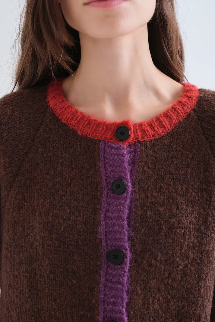 Brown Cardigan w/Multi Color Details