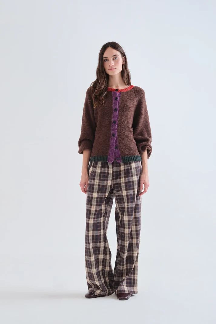 Brown Cardigan w/Multi Color Details
