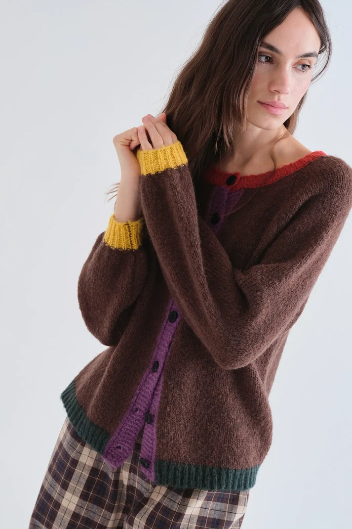Brown Cardigan w/Multi Color Details