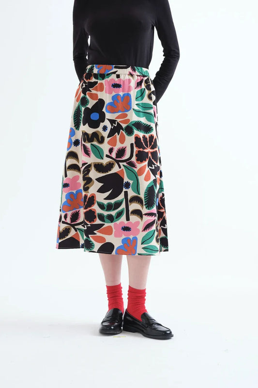 Neo Garden Print Midi Skirt