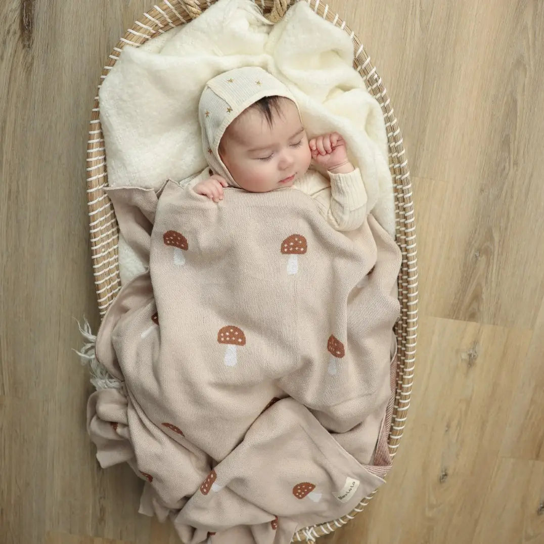 100% Cotton Swaddle Receiving Baby Blanket - Mushroom