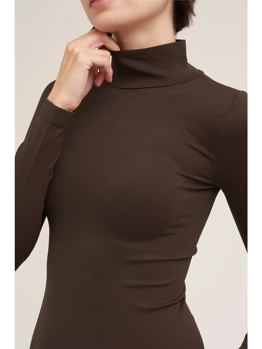 L/S Mock Neck Top - Chocolate