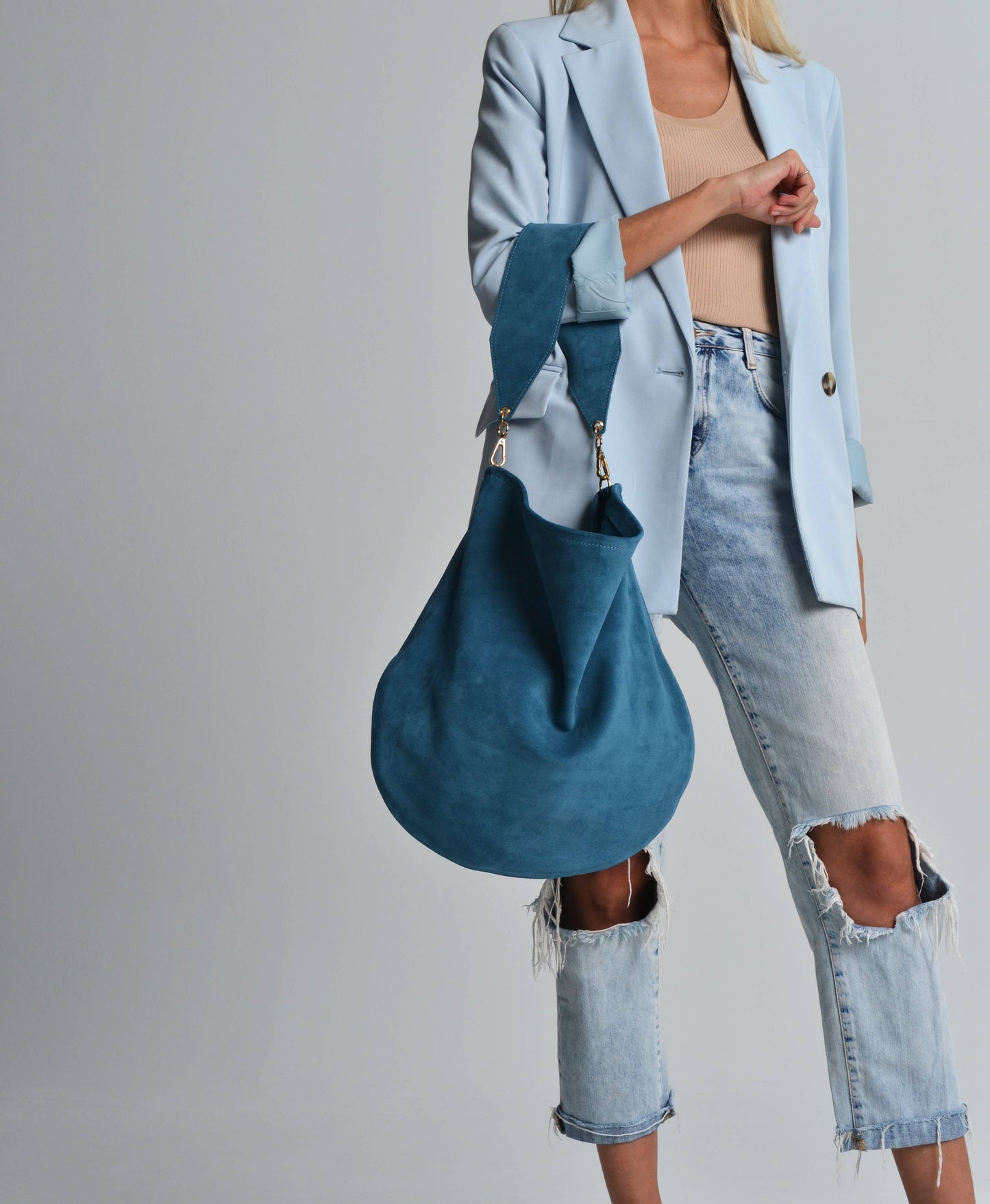 Anna Soft Suede Bag - Jeans