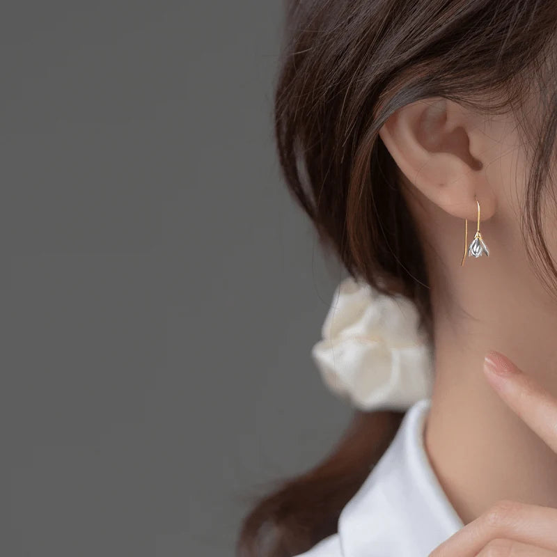 Dainty Magnolia Flower Hook Earrings