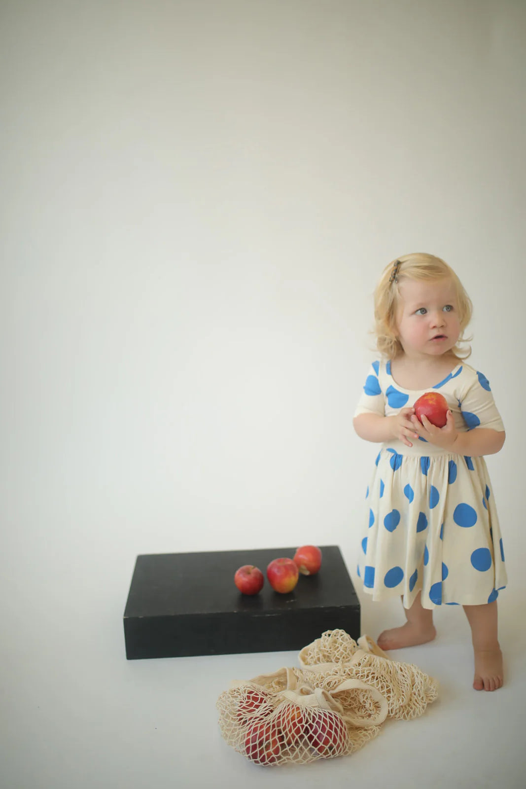 Short Sleeve Twirl Dress - Blue Dots