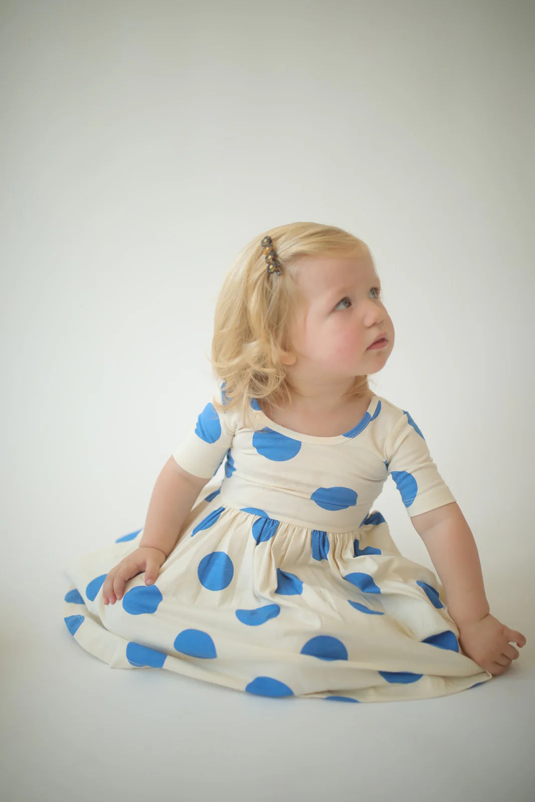 Short Sleeve Twirl Dress - Blue Dots