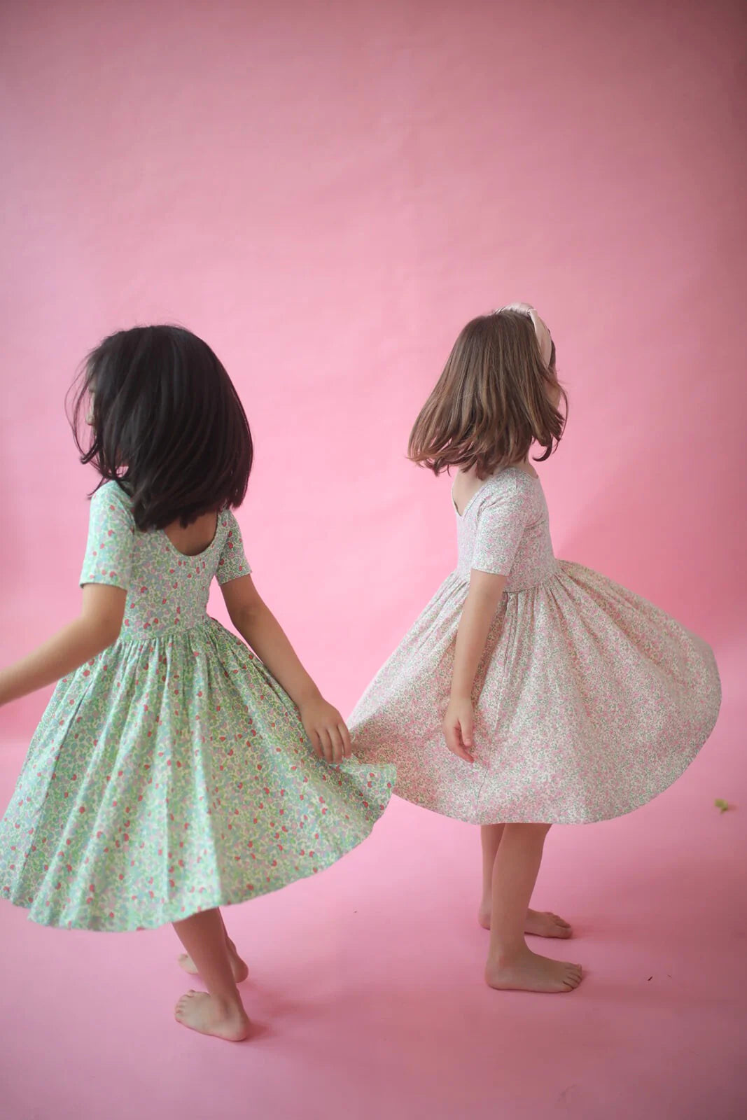 Short Sleeve Twirl Dress in Spring Green Floral