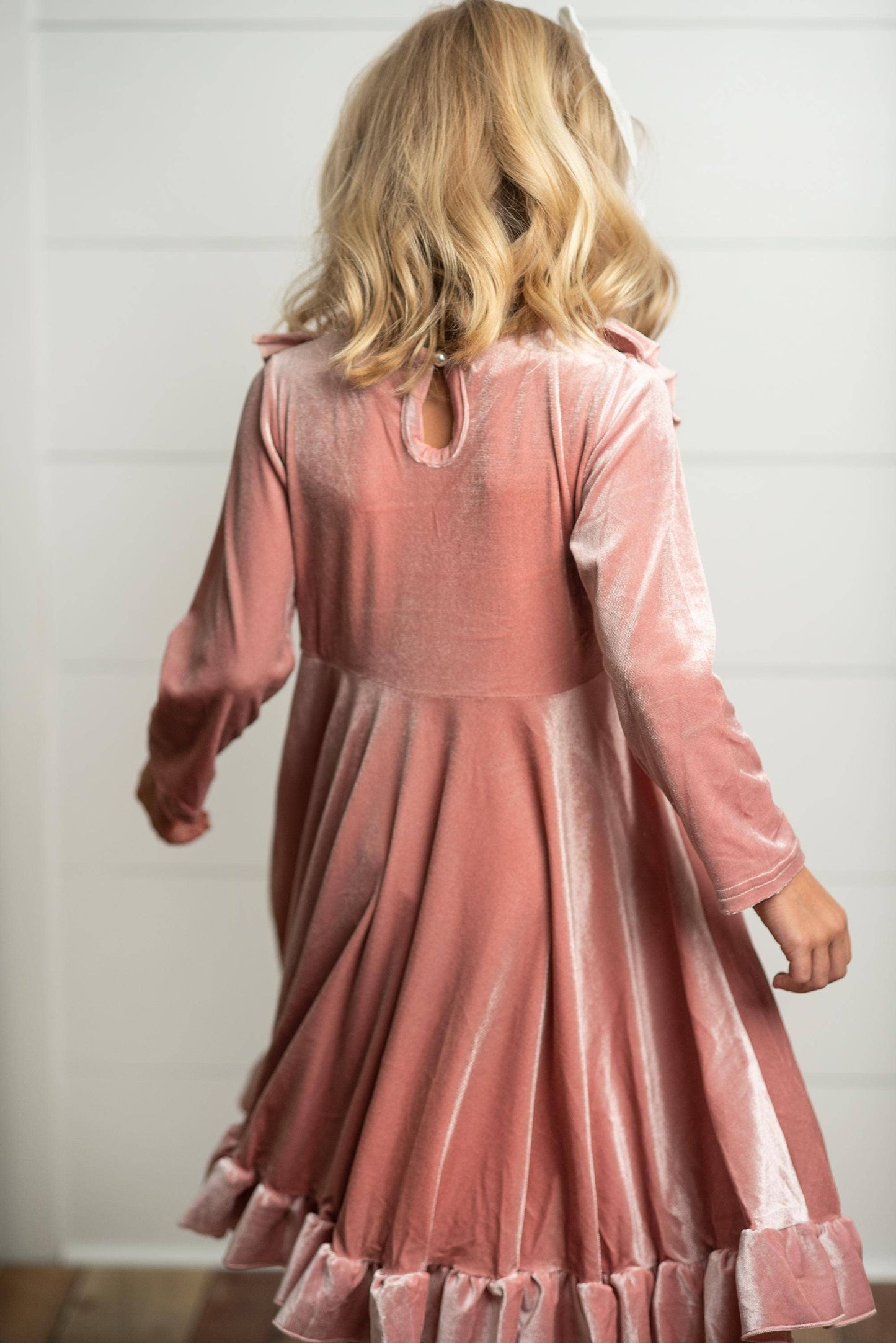 Kids Pink Velvet Ruffle Dress