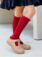 Load image into Gallery viewer, Fancy Lace Top Knee High Socks - Cherry
