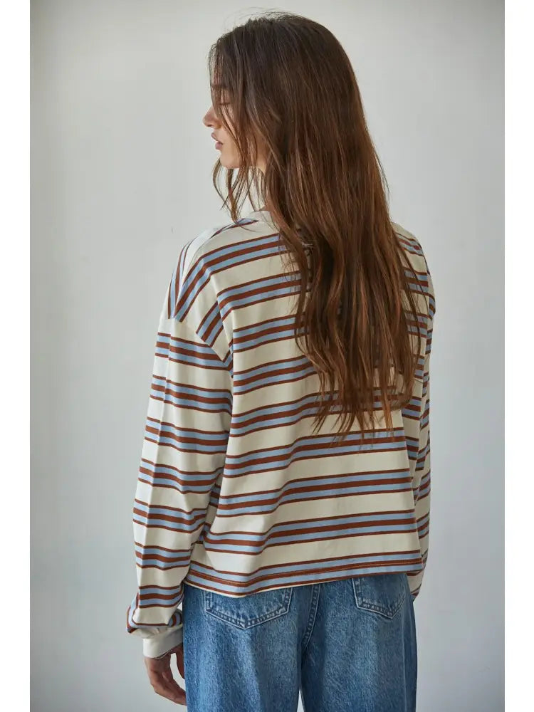 Long Sleeve Multicolor Stripe Crew Neck