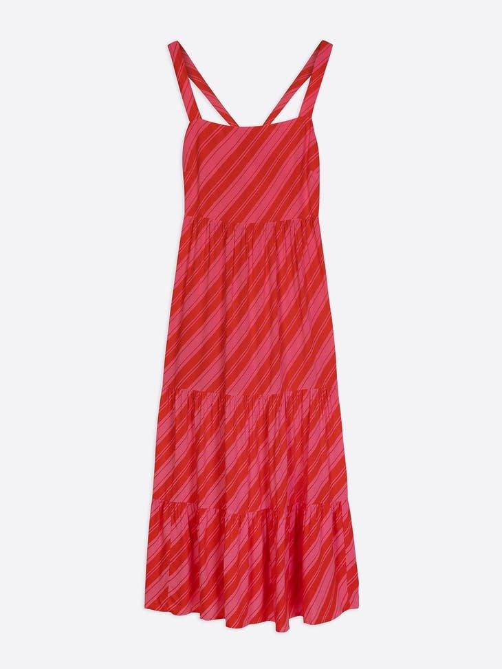 Nostalgic Stripe Strappy Midi Dress