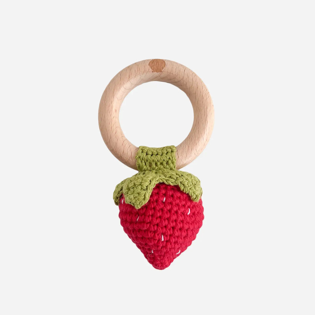 Teether Strawberry Red Cotton Crochet Rattle