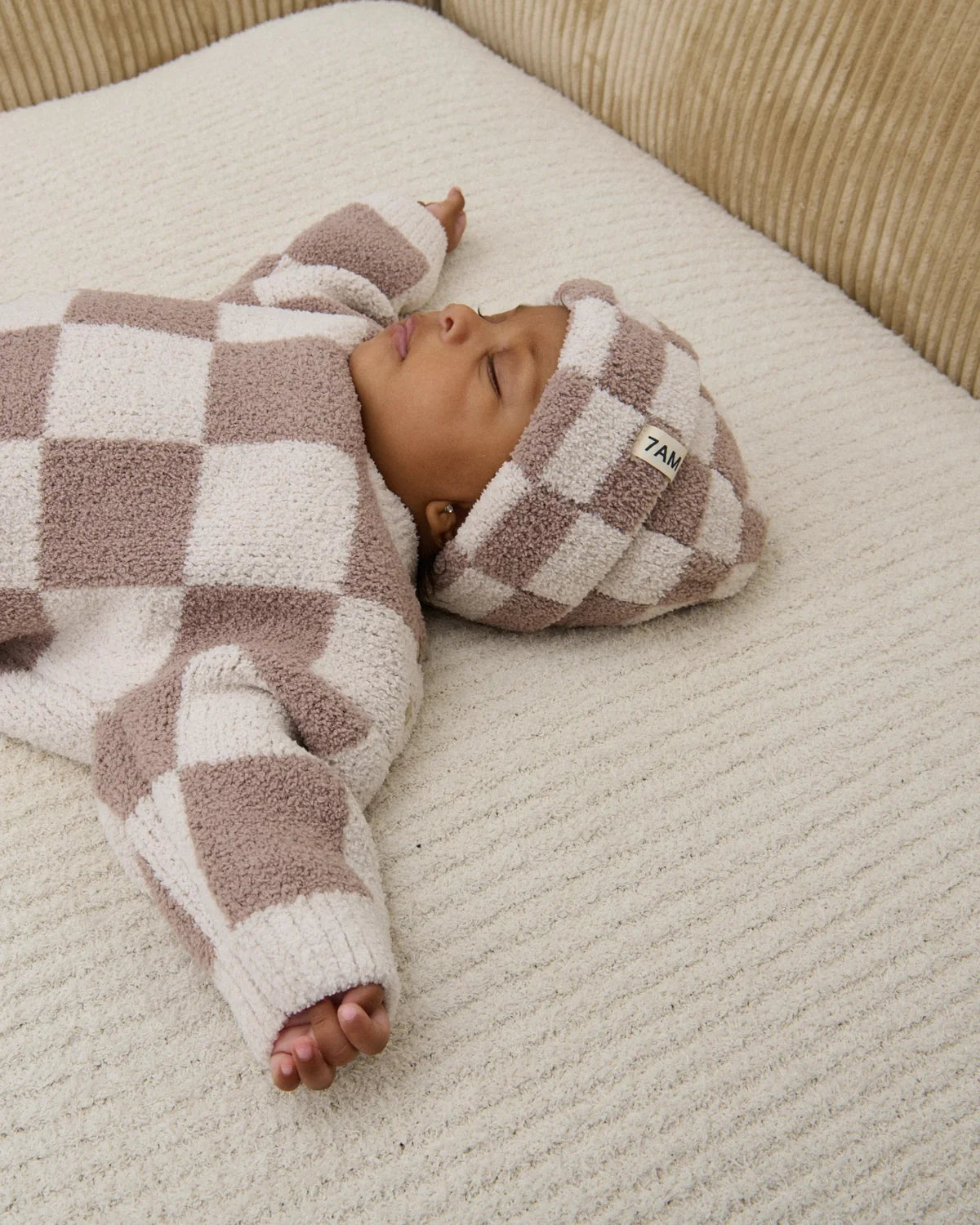 Boxy Sweater - Fuzzy Checkers Ecru & Taupe